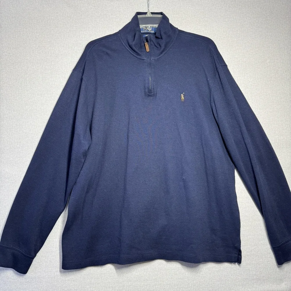 Polo Ralph Lauren Sweater Mens XL Navy Quarter Zip‎ Mock Neck Pullover Pony Logo